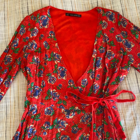 Orange Zara floral wrap dress with built in shorts - Picture 3 of 9